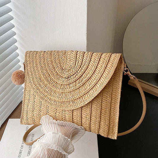Summer Woven Braided Handbag | Handmade Envelope Shoulder Bag & Beach Tote Luxegan