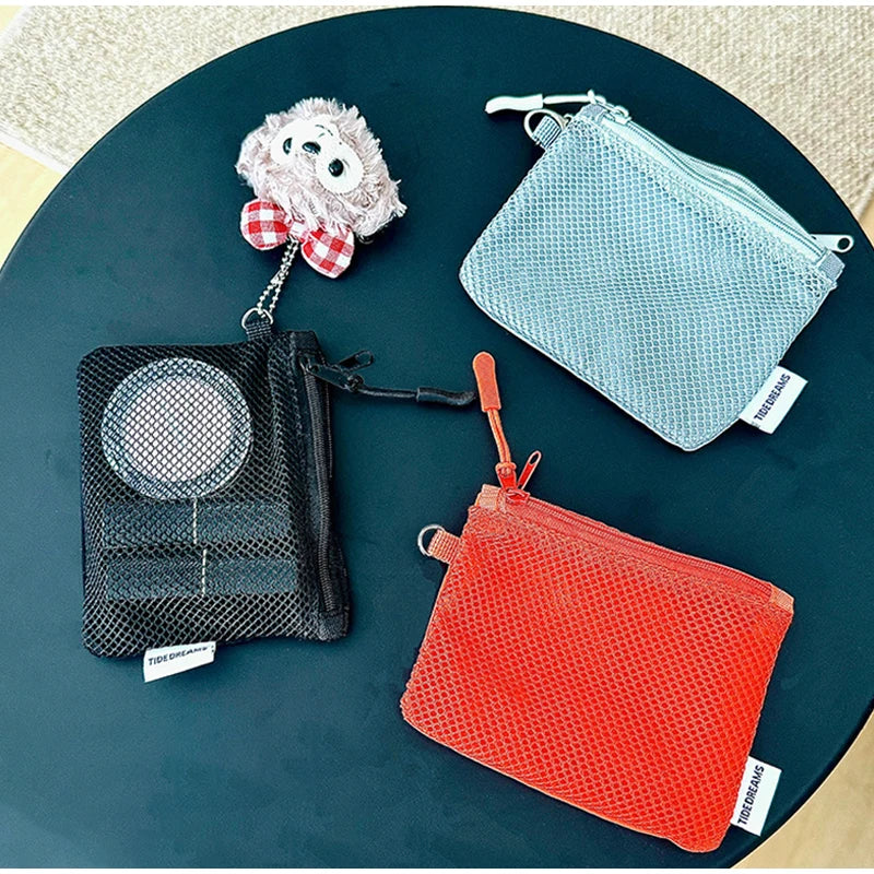 Travel Makeup Storage Bags | New Mesh Coin Purse & Simple Portable Mini Bag (Multi-purpose Square Bag Double-layer Zipper Card Holder) Luxegan