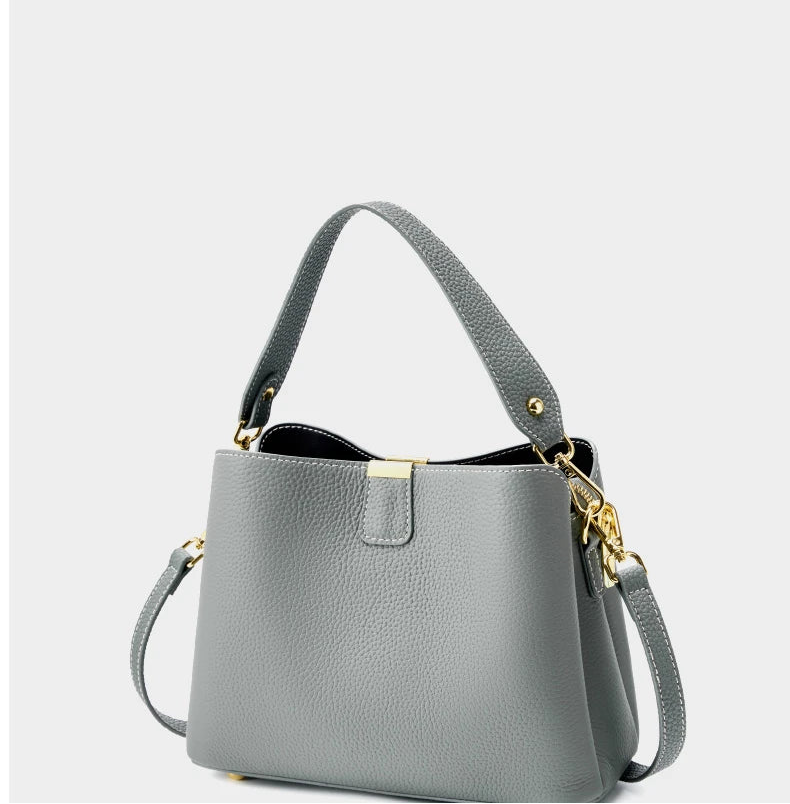 100% Cow Genuine Leather Bucket Bag | Luxury Designer Wide Strap Tote Luxegan