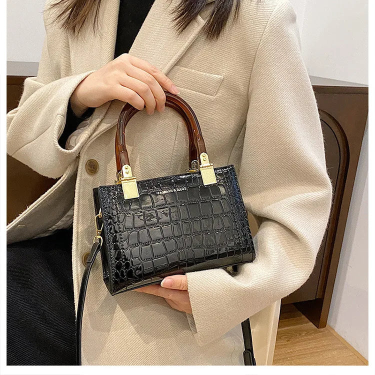 Patent Leather Handbags for Women 2023 New Small Square Bag Stone Woman Shoulder Bag Fashion Party Evening Crossbody Bag Female