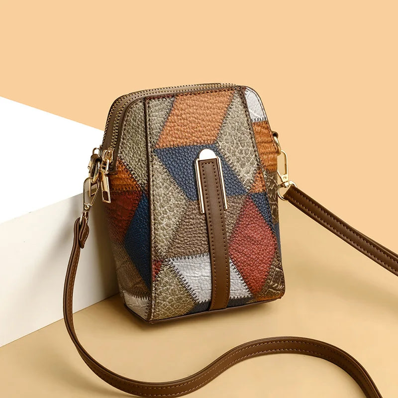 PU Leather Patchwork Shell Bag | Luxury Designer Small Crossbody Phone Purse Luxegan