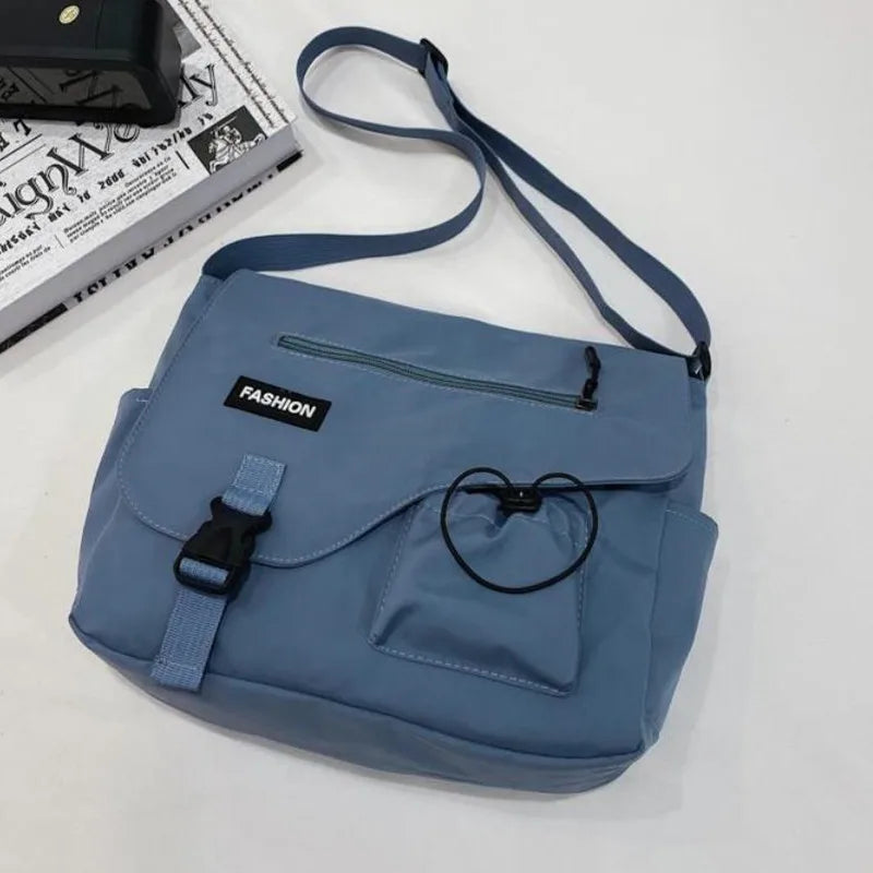 Japanese Simple Messenger Bag | Student Nylon Waterproof Canvas Handbag & Shoulder Crossbody Bag