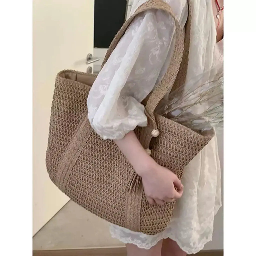 Straw Woven Shoulder Bags for Women | Summer Beach Handbag with Tassel Luxegan