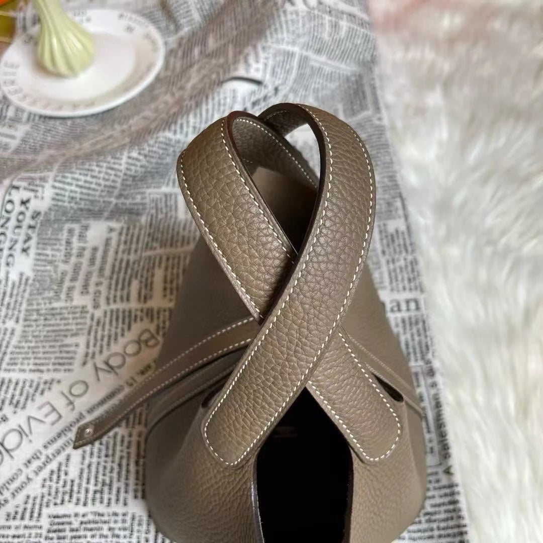 Genuine Leather Solid Casual Tote | Soft Hand-stitched Bucket Commuter Handbag Luxegan