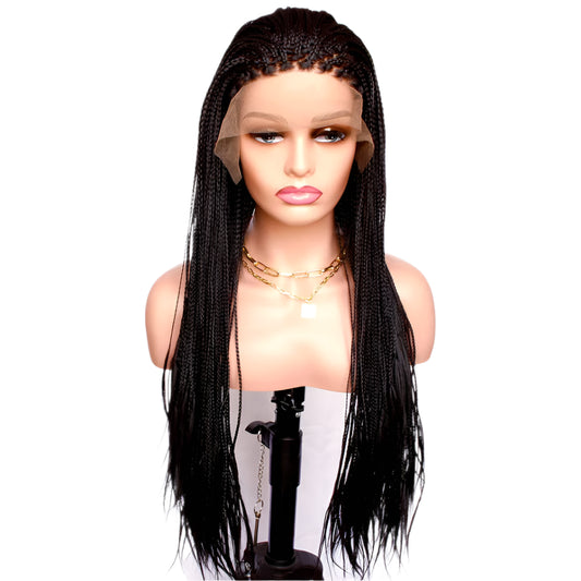 4" Micro Box Braids Cornrow Wig | 13x3 Lace Front | Hand Braided | Synthetic Hair | Black Women