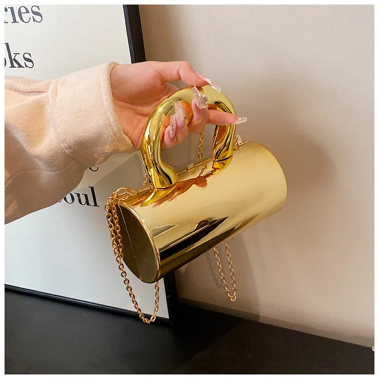 Fashion Cylinder Mini Evening Purse | Gold Box Clutch Shoulder Crossbody Bag for Women's Party Clutches Luxegan