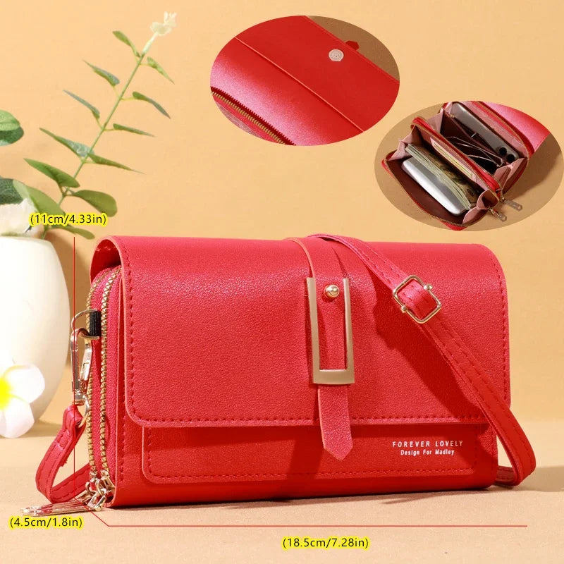 Small Crossbody Shoulder Bag for Women | Sophisticated England Style Cellphone Purse | Elegant PU Leather Card Holder Wallet | Fashion-Forward Box Handbag with Sequined Letter Applique Luxegan