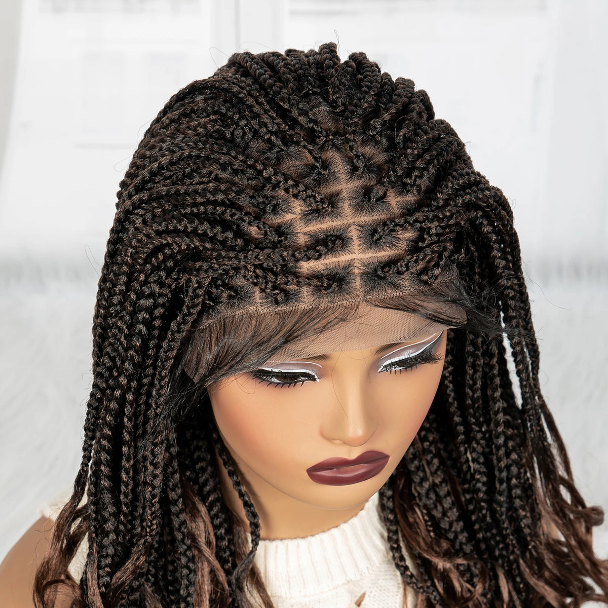 20 Inch Knotless Box Braids Wig | 9x6 Lace Front | Curly Ends