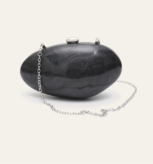 Acrylic Solid Minaudiere | Glamorous Shell Shaped Long Chain Evening Bag Luxegan