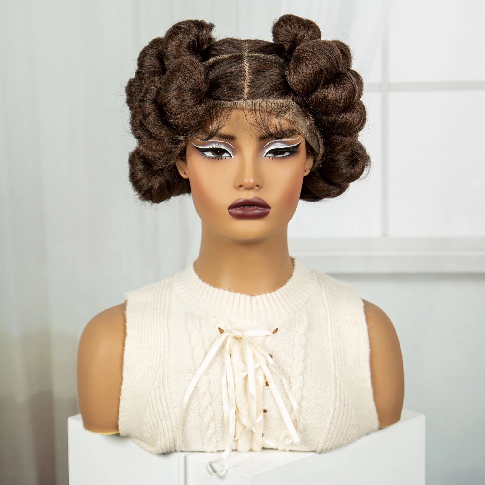 6" Short Cute Burgundy Bantu Knotless Braids Wig | Transparent Full Lace Luxegan