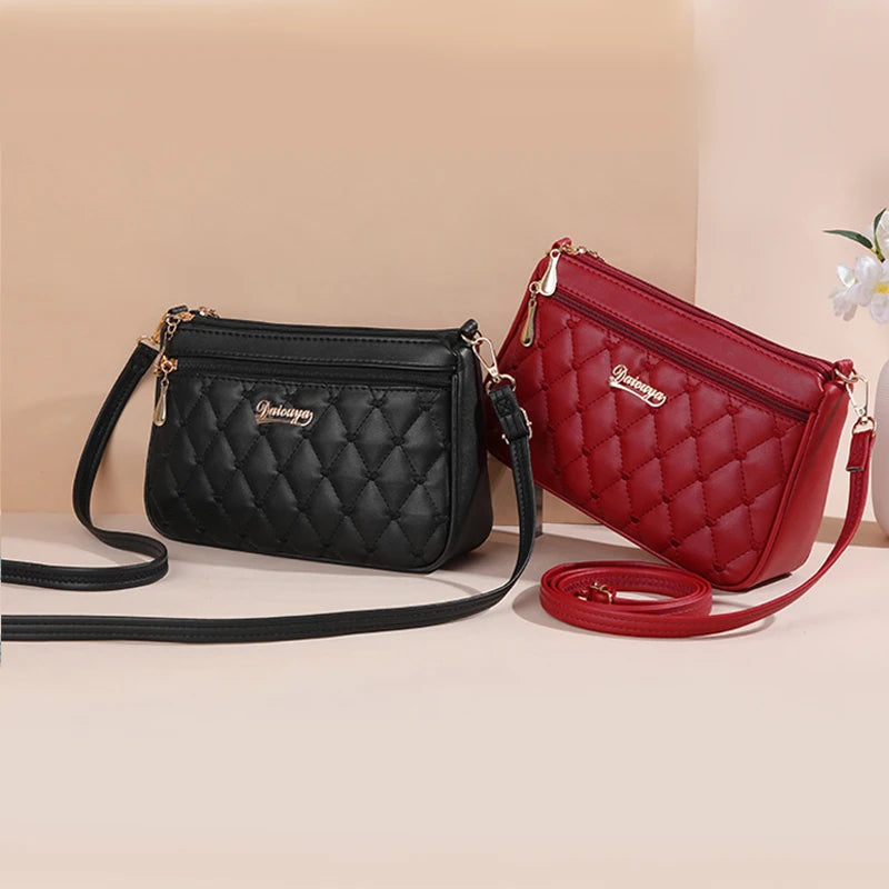 Simple Fashion Lingge Embroidery Messenger Bag for Women | Trend PU Leather Small Shoulder & Crossbody Handbag Luxegan