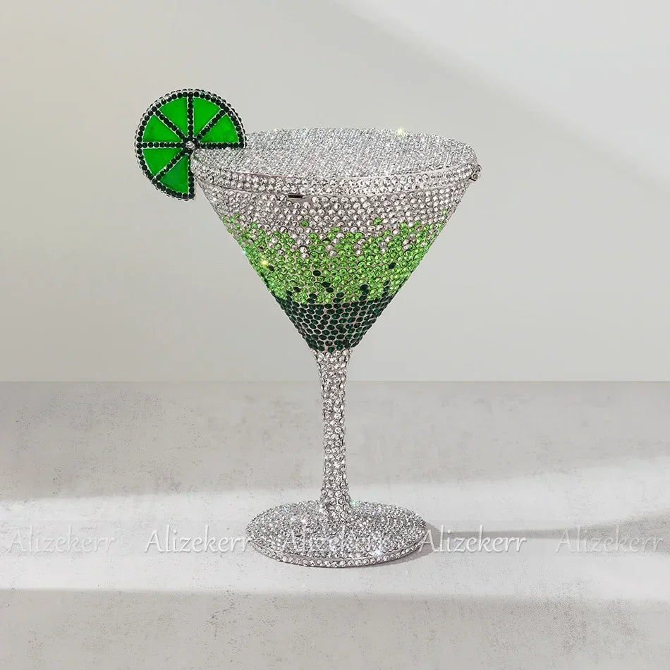 Gorgeous Goblet-Shaped Crystal Evening Bag | Sophisticated Sparkling Diamond Lemon Purse | Elegant Metal Party Handbag | "Dignified" Hard-Shell Metallic Minaudière for High-Fashion Weddings Luxegan