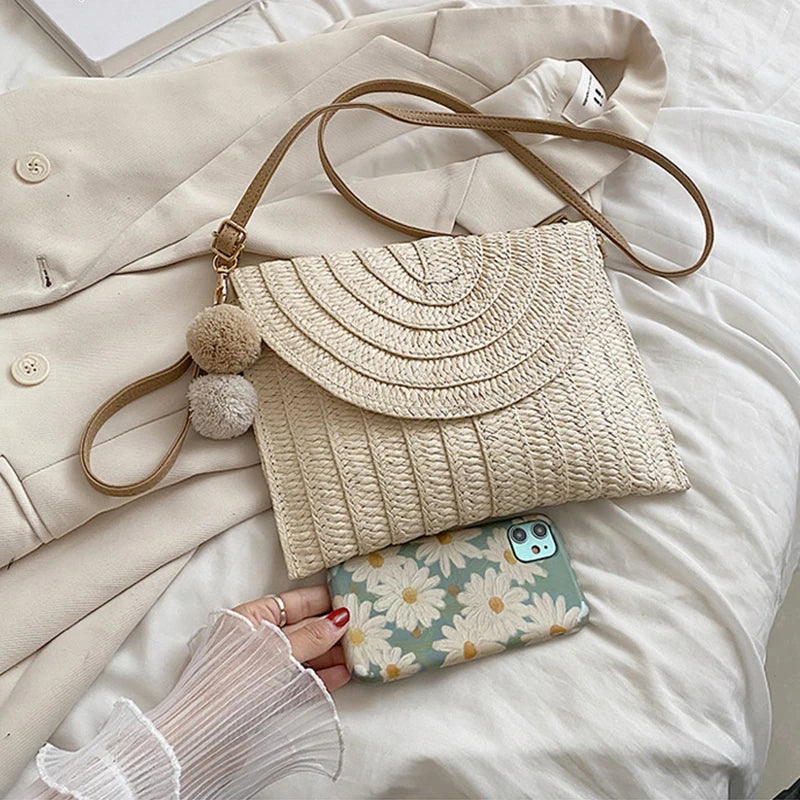 Summer Woven Braided Handbag | Handmade Envelope Shoulder Bag & Beach Tote Luxegan