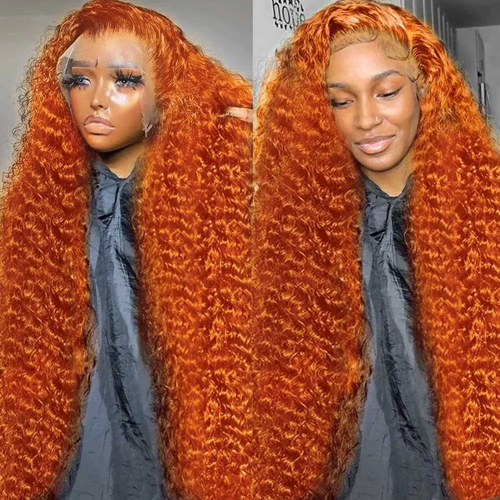 Radiant Orange Ginger Water Wave Wig | Sophisticated 13x6 HD Transparent Lace | Elegant "Brazilian Remy" 30-Inch Length | "Dignified" Pre-Plucked Deep Curly Human Hair for Radiant Versatile Styling Luxegan