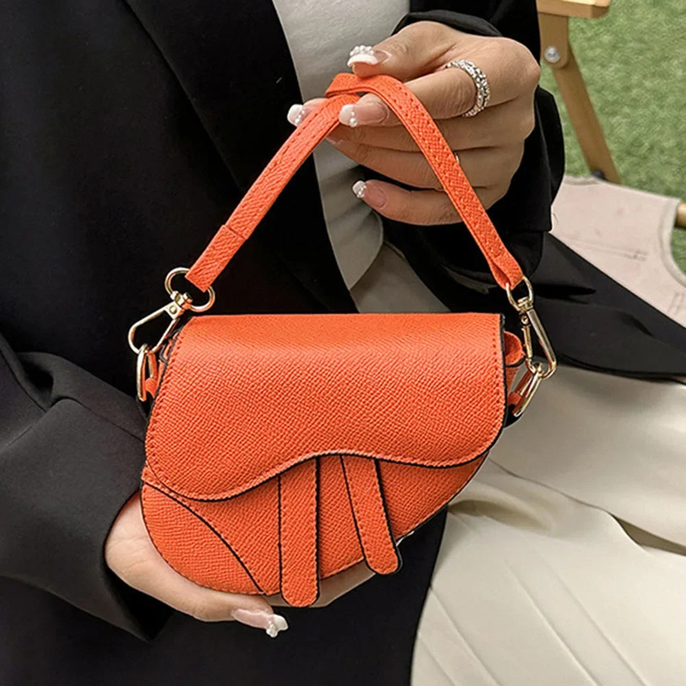 Women’s Denim Pattern Saddle Bag | Sophisticated Contrasting Color Splicing Messenger | Elegant Designer Underarm & Crossbody Handbag | "Dignified" Soft Polyester Satchel for Versatile Trend Styling Luxegan