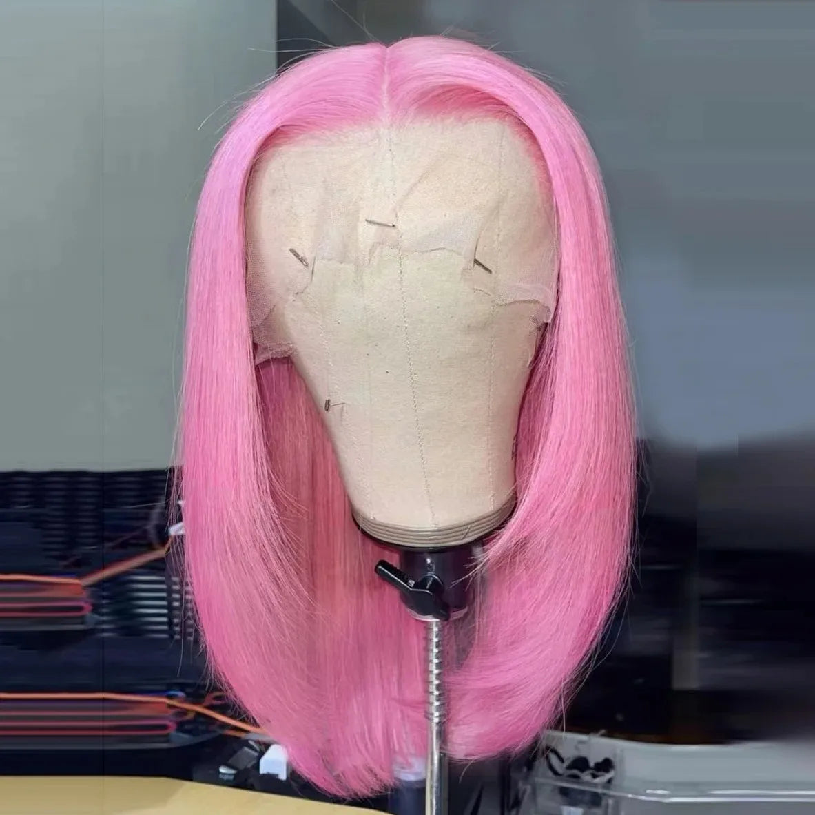 Light Pink Layered Straight Bob | Sophisticated 13x4 HD Transparent Lace Frontal | Elegant 12-Inch High-Temperature Fiber Wig | "Dignified" Natural Hairline Glueless Wig for Daily Wear & Cosplay Luxegan