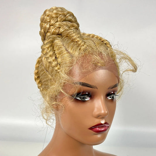 Lace Frontal Cornrow Braided Updo Wig with Baby Hair | Synthetic African American Style Braiding Wig Luxegan