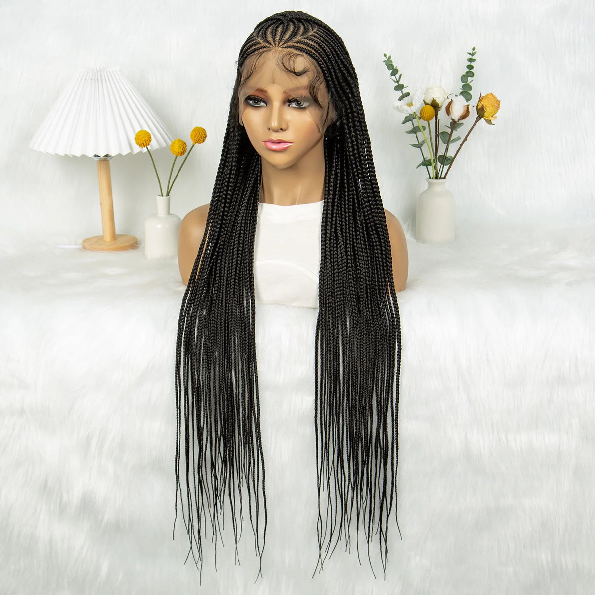Box Braids Wig 36Inch Cornrow Braided Wigs Synthetic Full Lace  Braided Wig for Black Women Blended Lace Front Braiding Hair Wig Luxegan