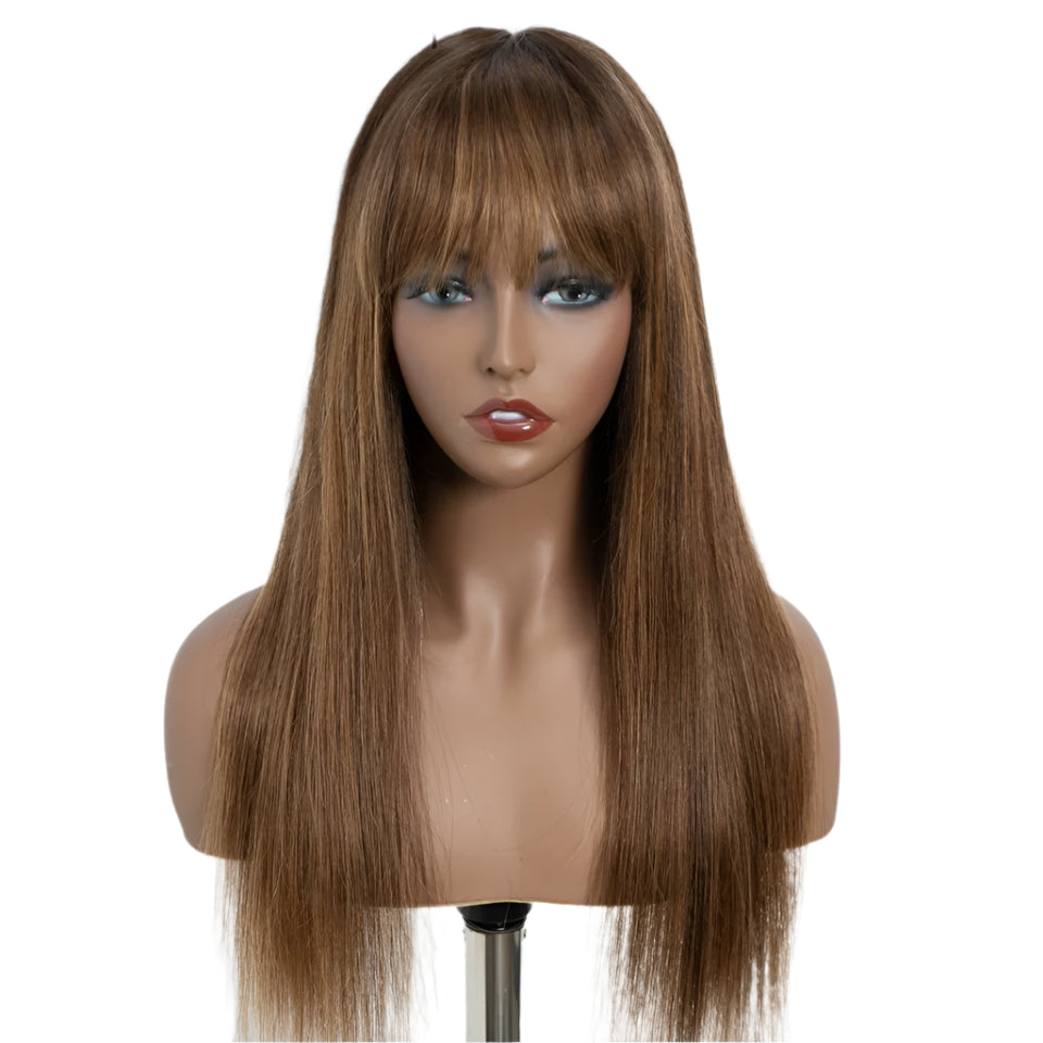 Bone Straight Human Hair Wig with Bangs | 3x1 Middle Part Lace Wig (Remy, Clearance Sale) Luxegan