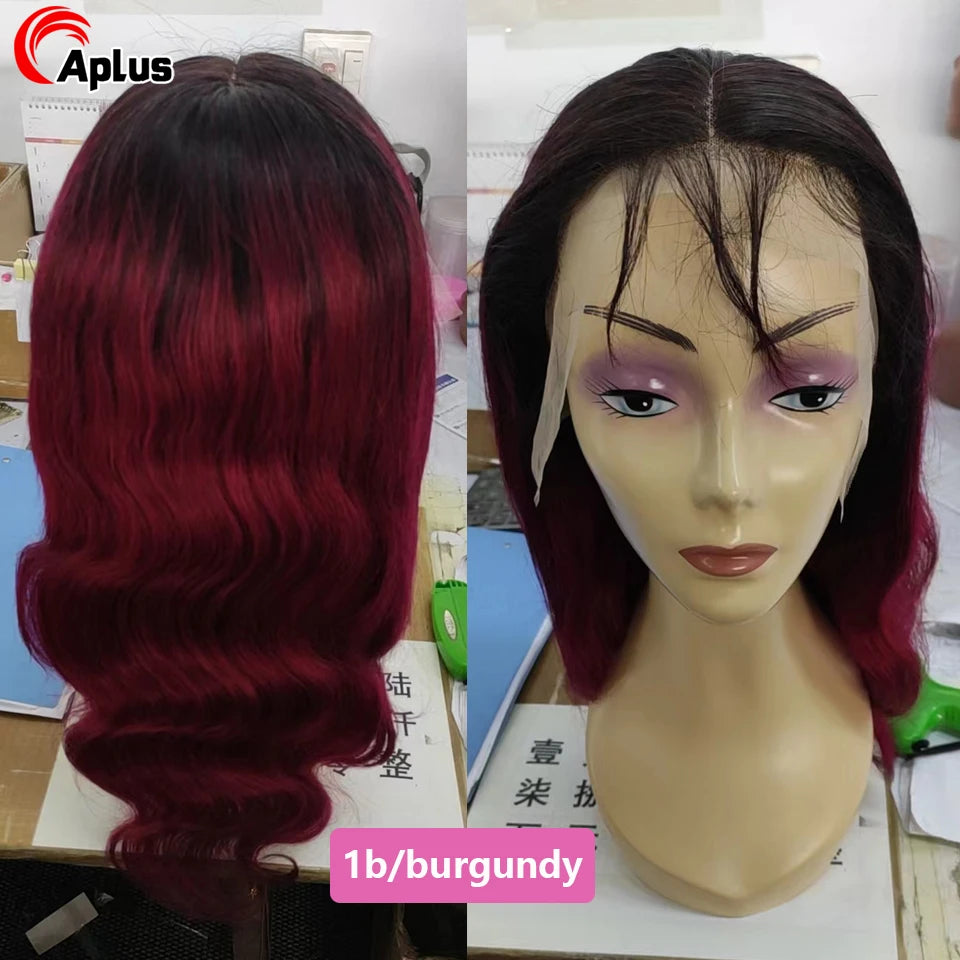 1B 99J/Burgundy 13x4 Body Wave Lace Front Human Hair Wigs For Women HD Transparent Lace Frontal Wig Colored Red Human Hair Wig