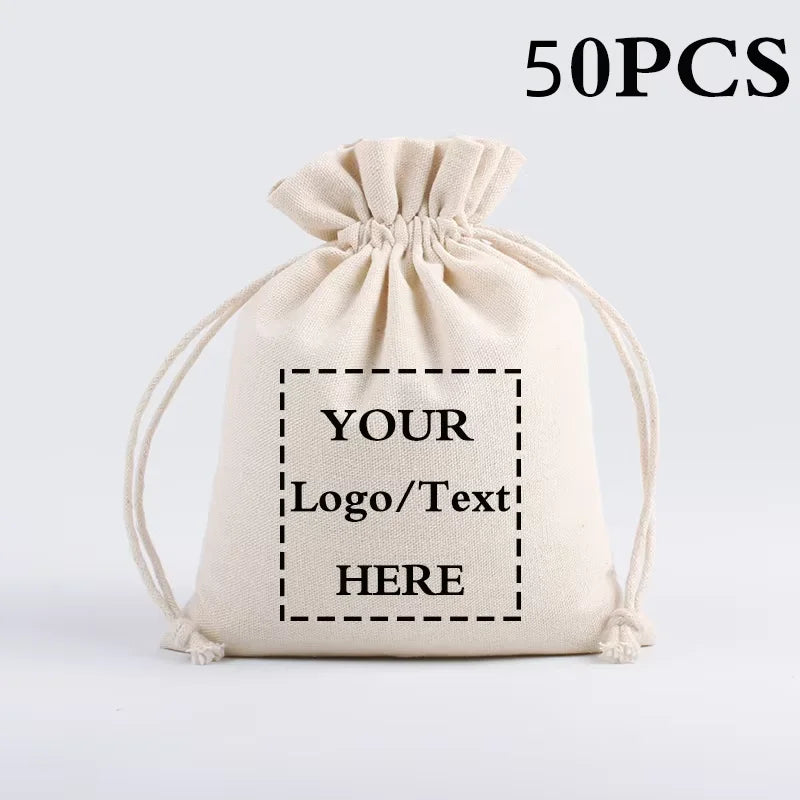 LOGO Custom Cotton Drawstring Bags | 10/20pcs Personalized Anti-Dust Storage Pouches | Eco-Friendly Gift Packaging for Home, Parties, Eid, Easter, and Christmas Luxegan