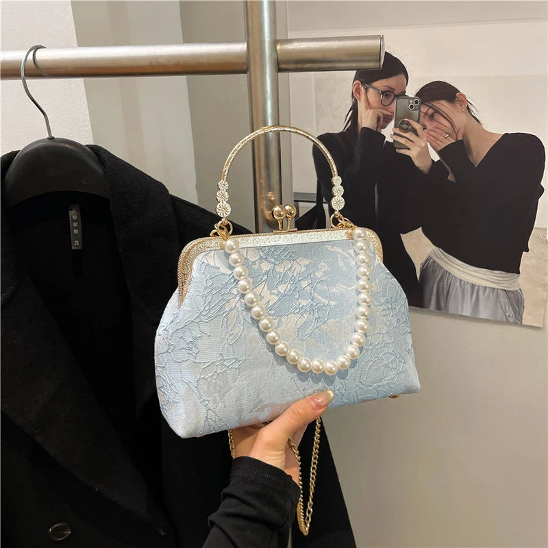 Vintage Classic Lace Bag | Pearl Evening Bags, Wedding Shell Lock Bags & Women's Handbags Luxegan