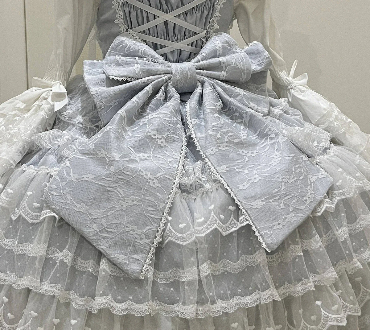 Sweet Lolita JSK Dress Set – Lace, Bow, Spaghetti Strap, Square Collar, A-Line