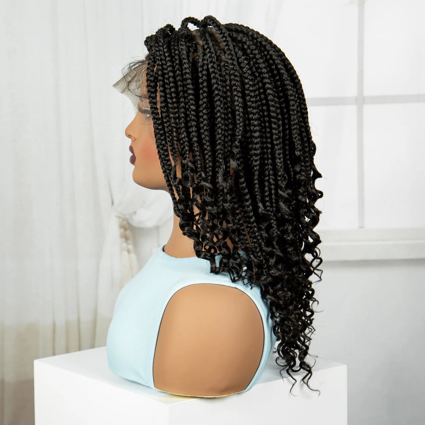 Burgundy Boho Knotless Braids Bob Wig with Curly Ends | Full Lace Luxegan