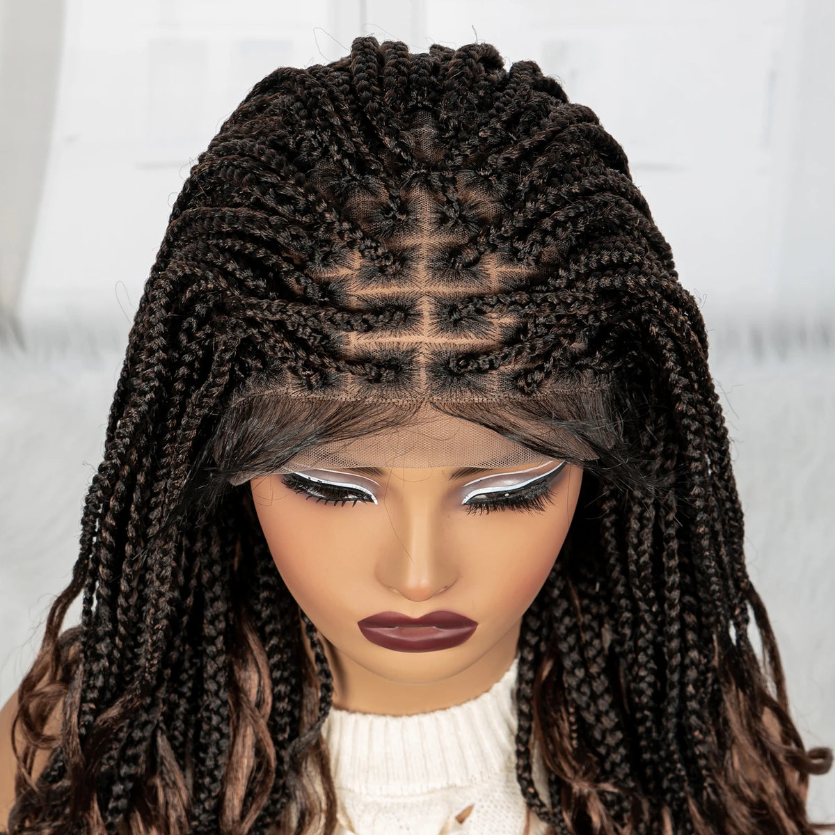 20 Inch Knotless Box Braids Wig | 9x6 Lace Front | Curly Ends