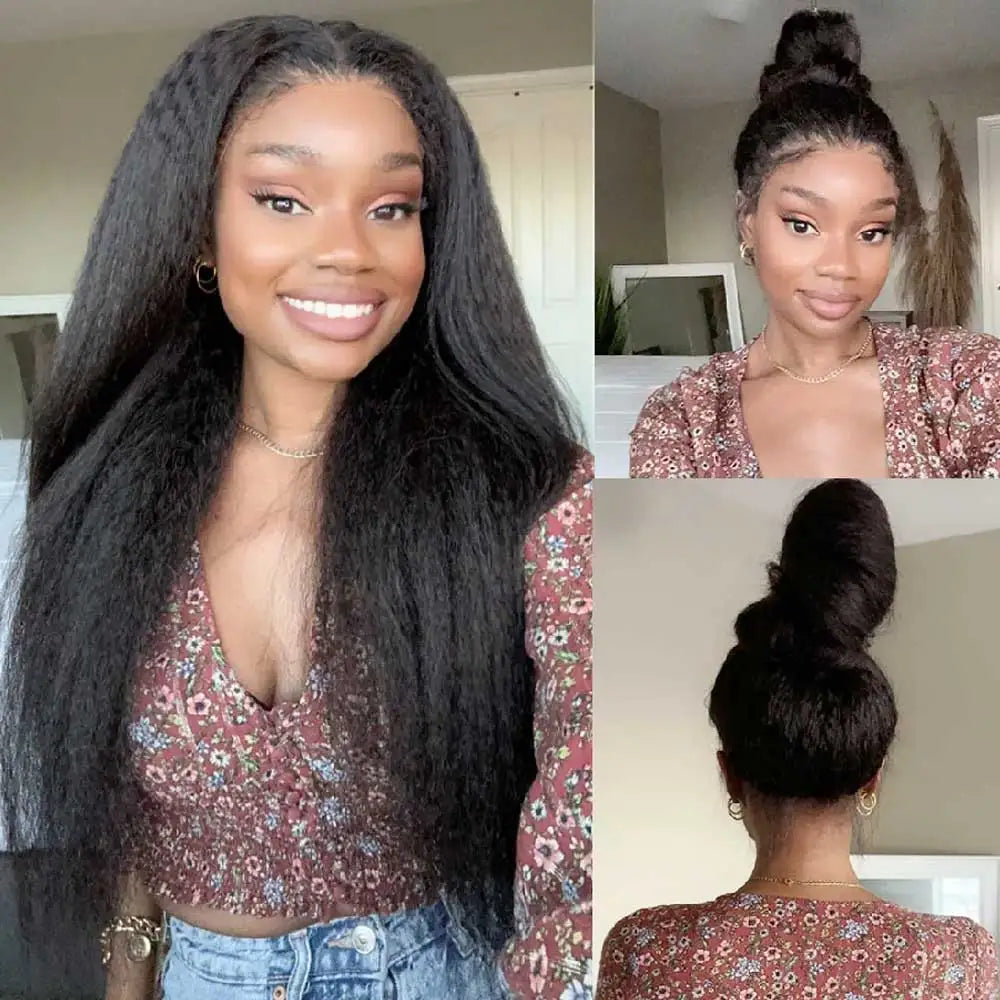 Invisi-Strap 360 HD Glueless Wig | Sophisticated "Yaki Straight" Frontal Silhouette | Elegant 250% Density Kinky Straight Hairpiece | "Dignified" 30-Inch Brazilian Human Hair Wig for Radiant Versatile Styling Luxegan