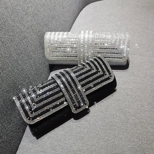 Luxury Crystal Evening Clutch | Sophisticated Diamond-Encrusted Dinner Bag | Elegant Envelope Handbag with Armpit Chain Strap | "Dignified" Sparkling Accessory for Weddings & High-Profile Parties Luxegan