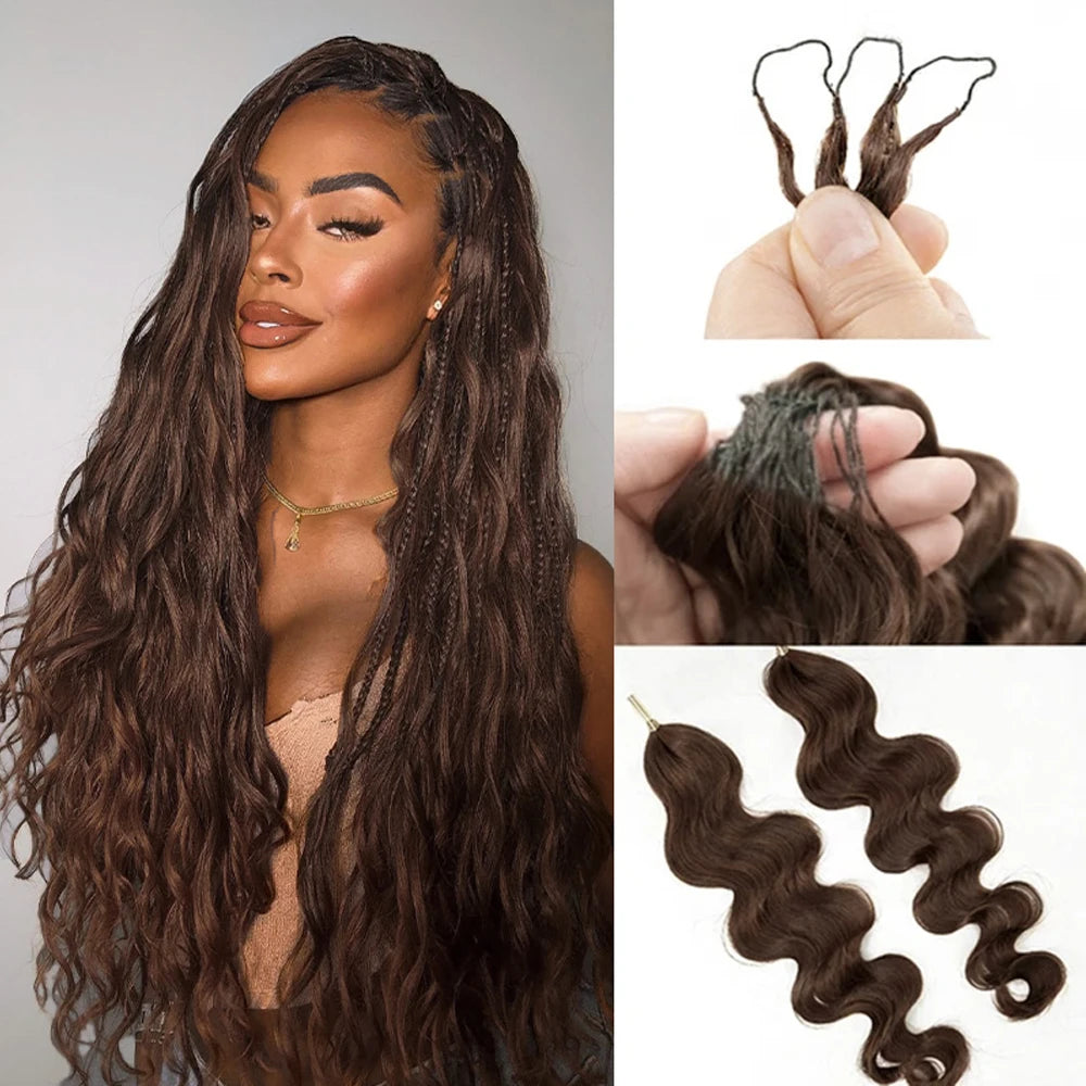 Chocolate Brown Body Wave Miracle Knots Crochet Human Hair – 100% Raw Burmese Remy | Feathered Boho Braids | 10–24 Inch Luxegan
