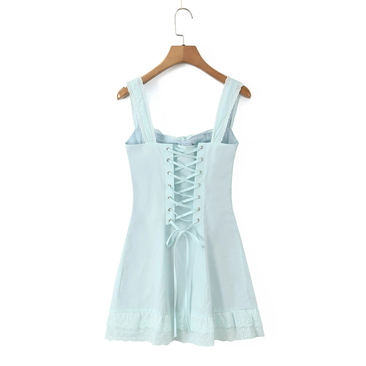 3 Colors Red Spliced Lace Ruched Chest Corset Style Sling Dress Women Cross Lacing Up Back Wood Ears Hem Tank Dresses Vestidos