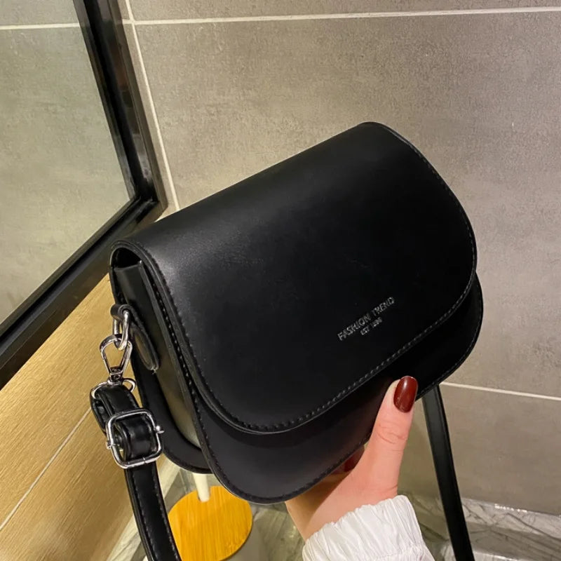 PU Leather Solid Saddle Bag | Hard Minimalistic Crossbody for Commute Luxegan