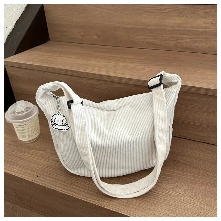 Corduroy "Lazy Wind" Dumpling Bag | Japanese Literary & Korean Casual Handbag Luxegan