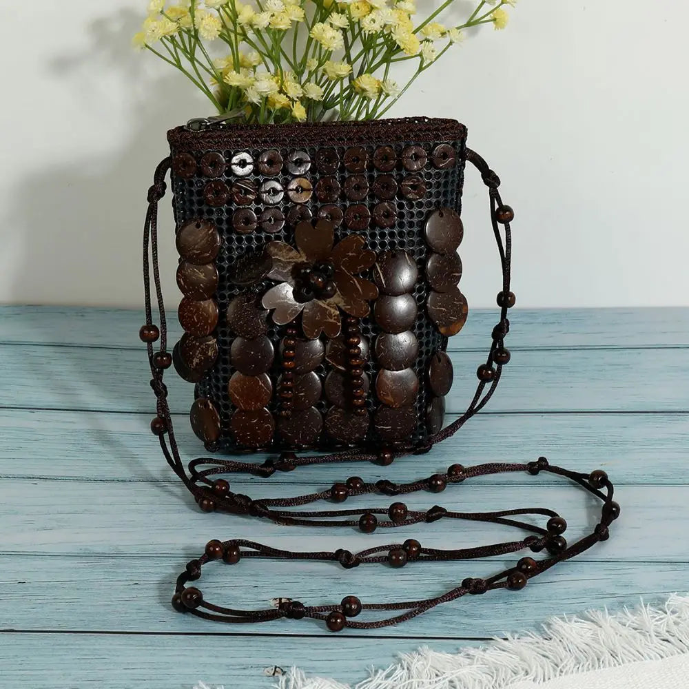 Soft TPU Ethnic Style Tote Bag | Large Capacity Handmade Weave Coconut Shell Bag Luxegan