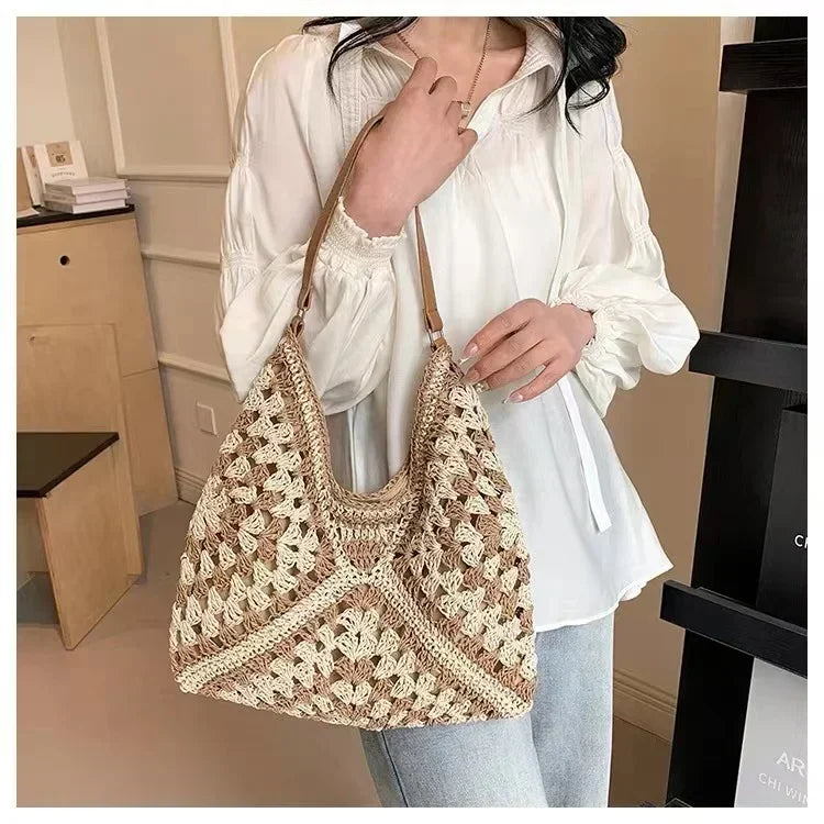Women's Weaving Top-Handle Tote Bag | Large Portable Shoulder Bag, Summer Beach Purse & Shopper Satchel Luxegan