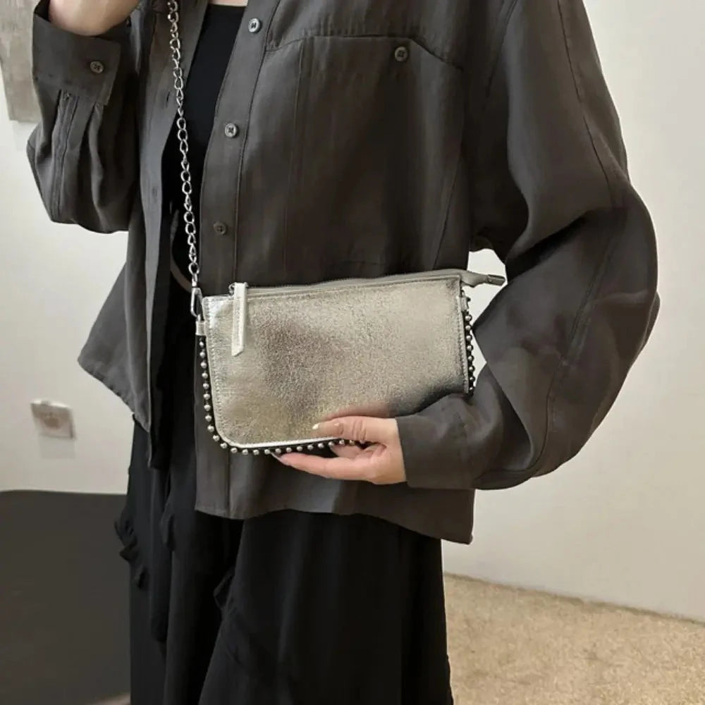 Street PU Leather Underarm Tote Bag | Rivet Korean Style Vintage Shoulder Bag Luxegan