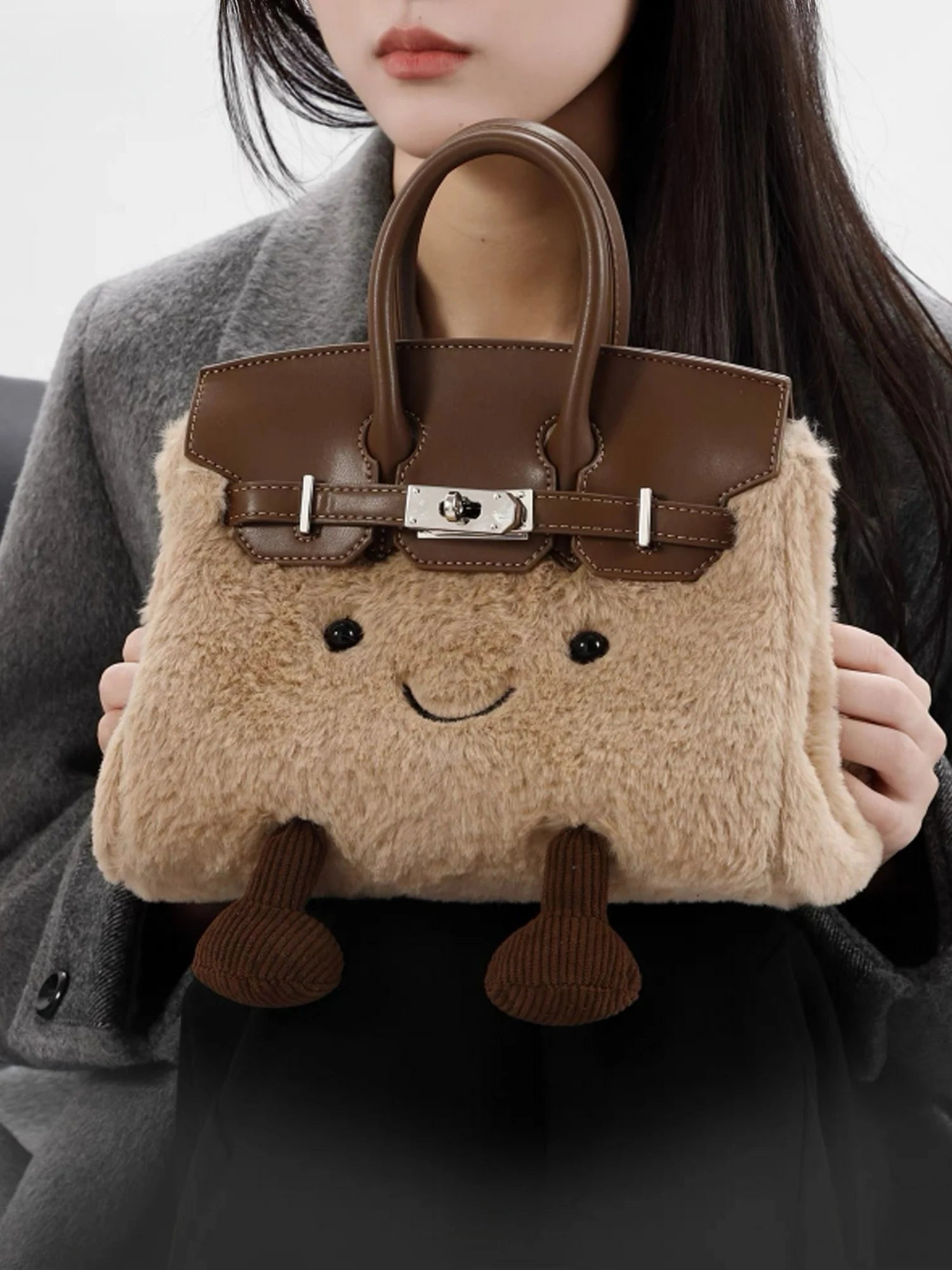 Plush Cute Doll Crossbody Bag | Fashionable Faux Fur Autumn & Winter Handbag | Soft Felt Casual Tote for Women Luxegan