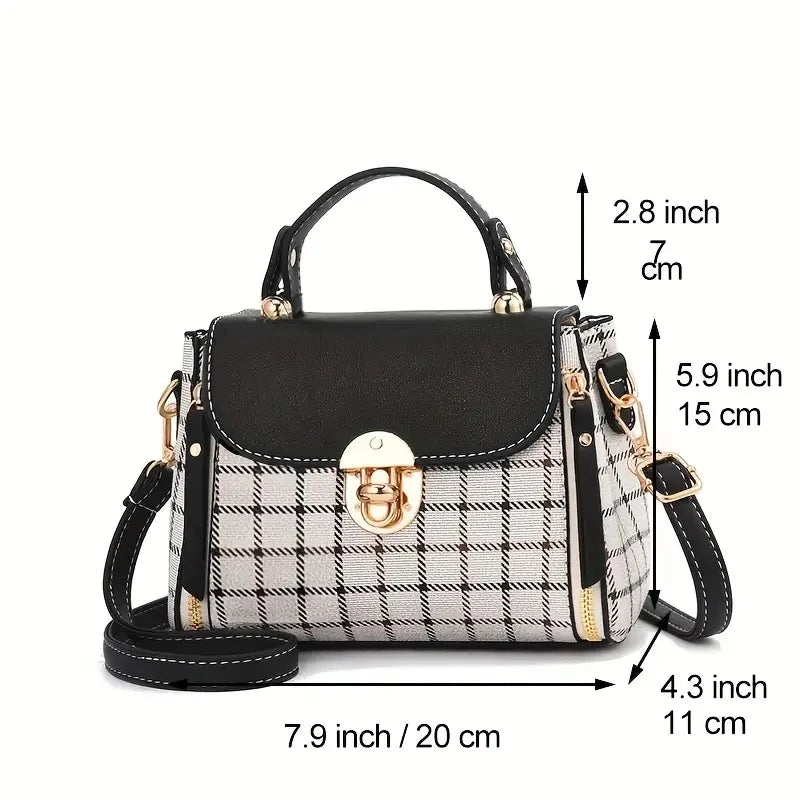 Women's Trendy Flap Shoulder Bag | PU Leather Crossbody Bag (Simple Plaid Designer Messenger Bag, Small Purse & Handbags Pouch) Luxegan