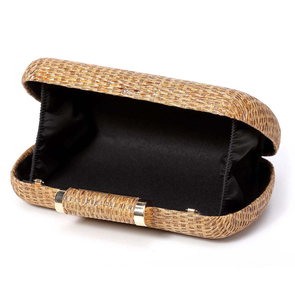 Summer Crochet Vintage Dinner Bag | Hand-Woven Straw Weaving Clutch Bag & Chain Crossbody Bag Luxegan