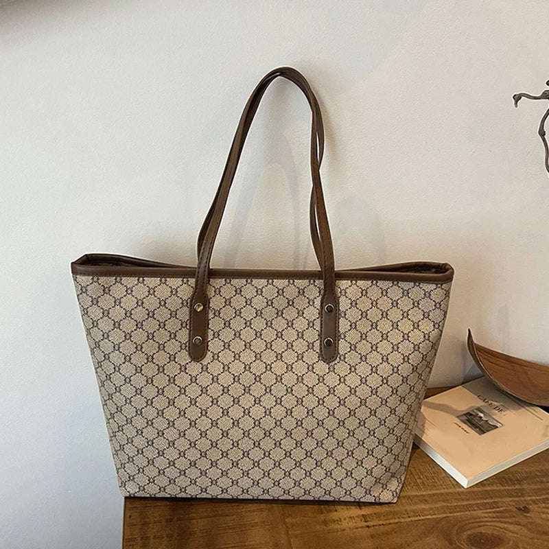 Classic Vintage Letter Print Tote Bag | Large Capacity Shoulder Bag Luxegan