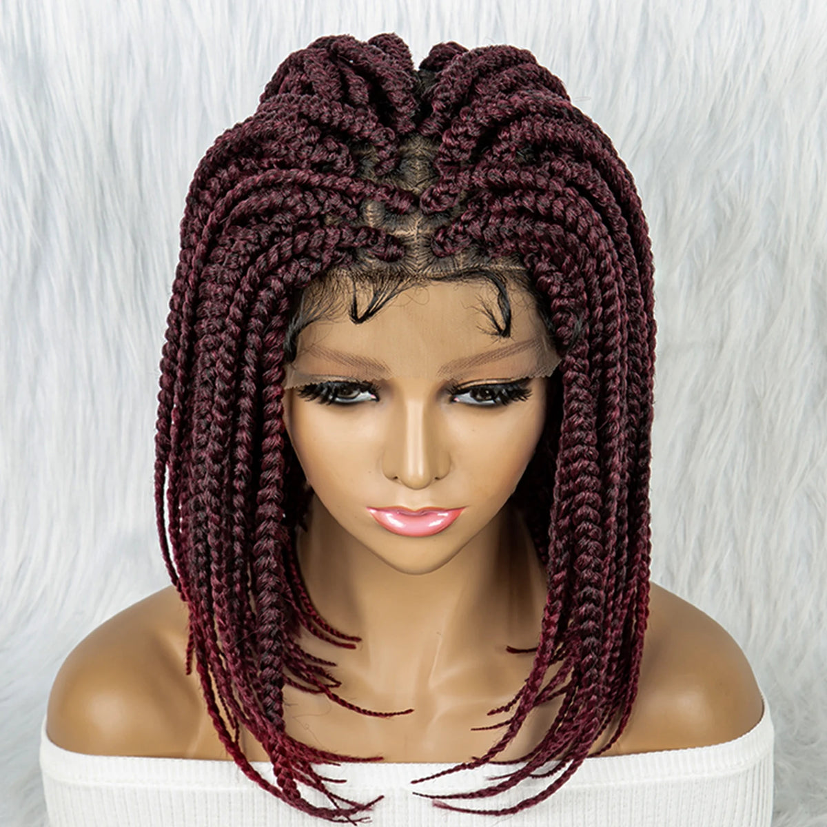 Pelucas trenzadas Bob para mujeres negras Peluca de encaje completo con trenzas estilo cornrow Peluca sintética de encaje frontal con trenzas de caja sin nudos con cabello de bebé