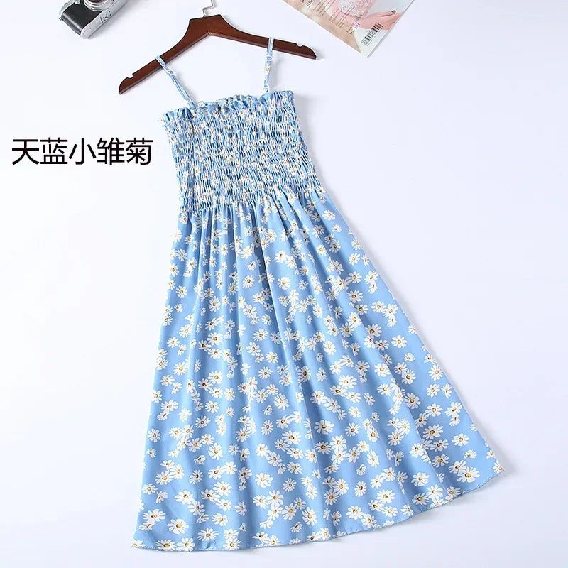Floral Chiffon Spaghetti Strap Mini Dress | Ruffled Slash-Neck Elastic Waist Sundress | Tiered Spring/Summer Slim Fit A-Line Dress Luxegan