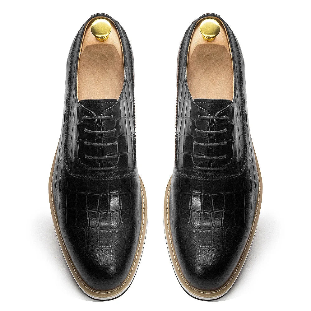 High-End Snake Pattern Genuine Leather Shoes | Sophisticated First Layer Cowhide Banquet Footwear | Elegant "Snake Print" Silhouette | "Dignified" Height-Increasing Casual Shoes for Radiant Versatile Spring & Autumn Styling Luxegan