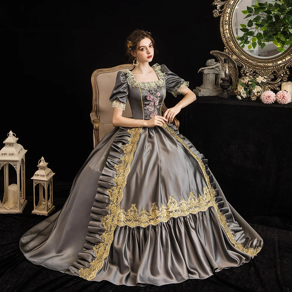 Victorian Renaissance Ball Gown – Square Neck, Flare Sleeve, Floor-Length, Empire Waist