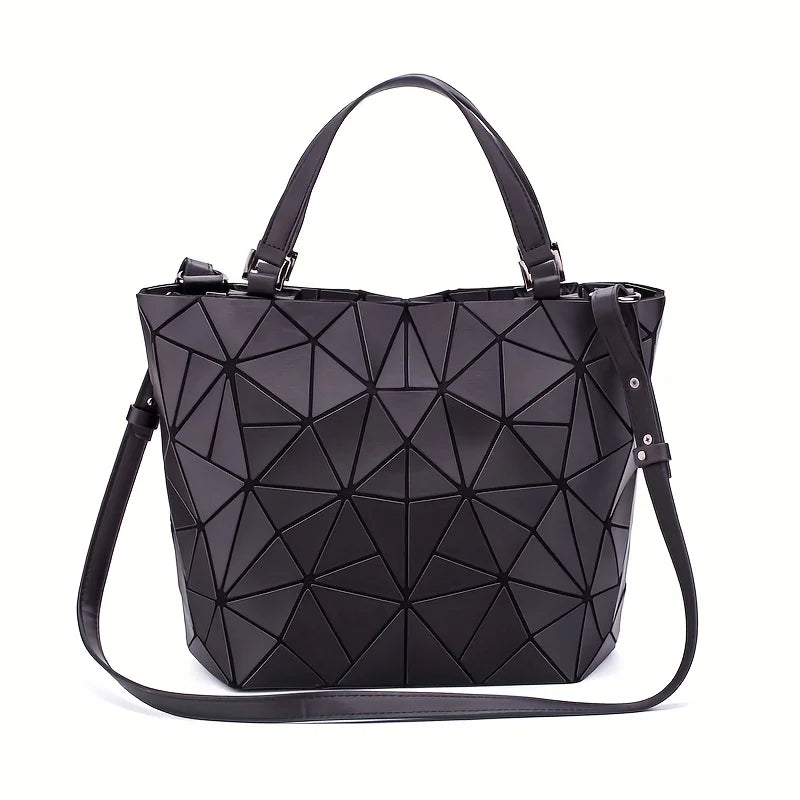 Matte Geometric Diamond Shoulder Bag | Large Capacity PU Leather Bucket & Crossbody Tote Handbag for Women Luxegan