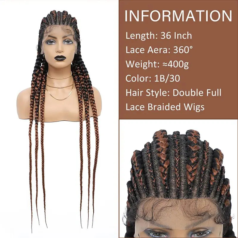 20-36 Inch Jumbo Box Cornrow Faux Locs Wig | Full Lace