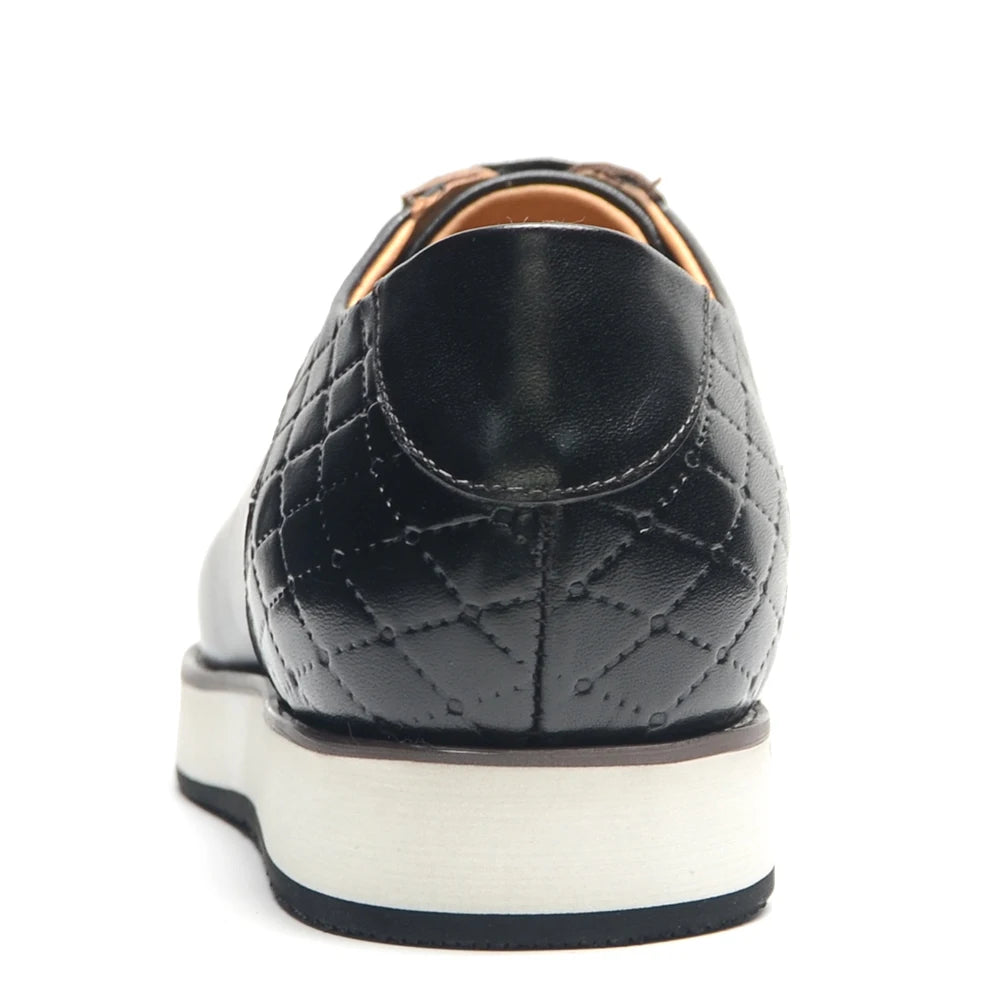 Europe 2024 Fall Luxury Men's Genuine Leather Plaid Casual Shoes | Black & Dark Brown Business Sneakers (Height Increasing) Luxegan