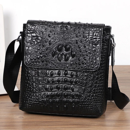 Luxury Alligator Pattern Men's Messenger Bag | Genuine Cowhide Leather Flap Shoulder Bag | Designer Casual Crossbody Bag for Men | Premium Leather Handbag with Interior Pockets (Model N3073) Luxegan